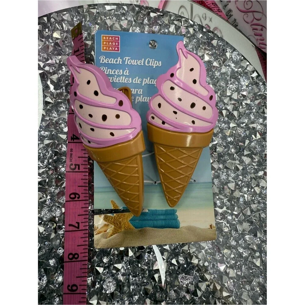 Beach Towel Clips - Ice Cream Cone Design in Pink and Brown brand new clips